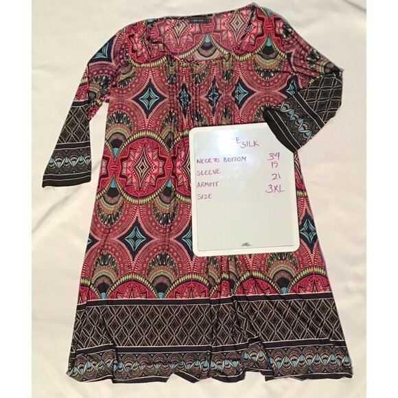Ice Silk Womens Fashion Geometric Print Shift Dress 3/4 Sleeve Multicolor 3XL - Picture 5 of 5